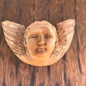 Hand carved cherub- wood sculpture, wall decor